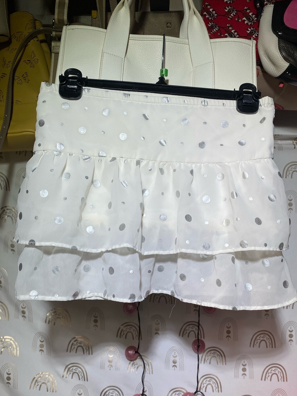 Old Navy White Mini Skirt with Silver Polka Dots